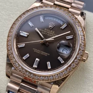 ĐỒNG HỒ ROLEX DAY-DATE 228345 REP 11 MẶT CHOCOLATE NIỀNG ĐÍNH ĐÁ Q FACTORY 40MM