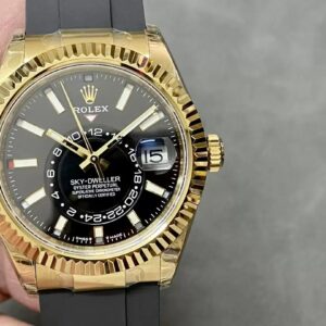 ĐỒNG HỒ ROLEX SKY DWELLER 336238 REP 11 MẶT ĐEN MẠ VÀNG DÂY CAO SU CAO CẤP 42MM