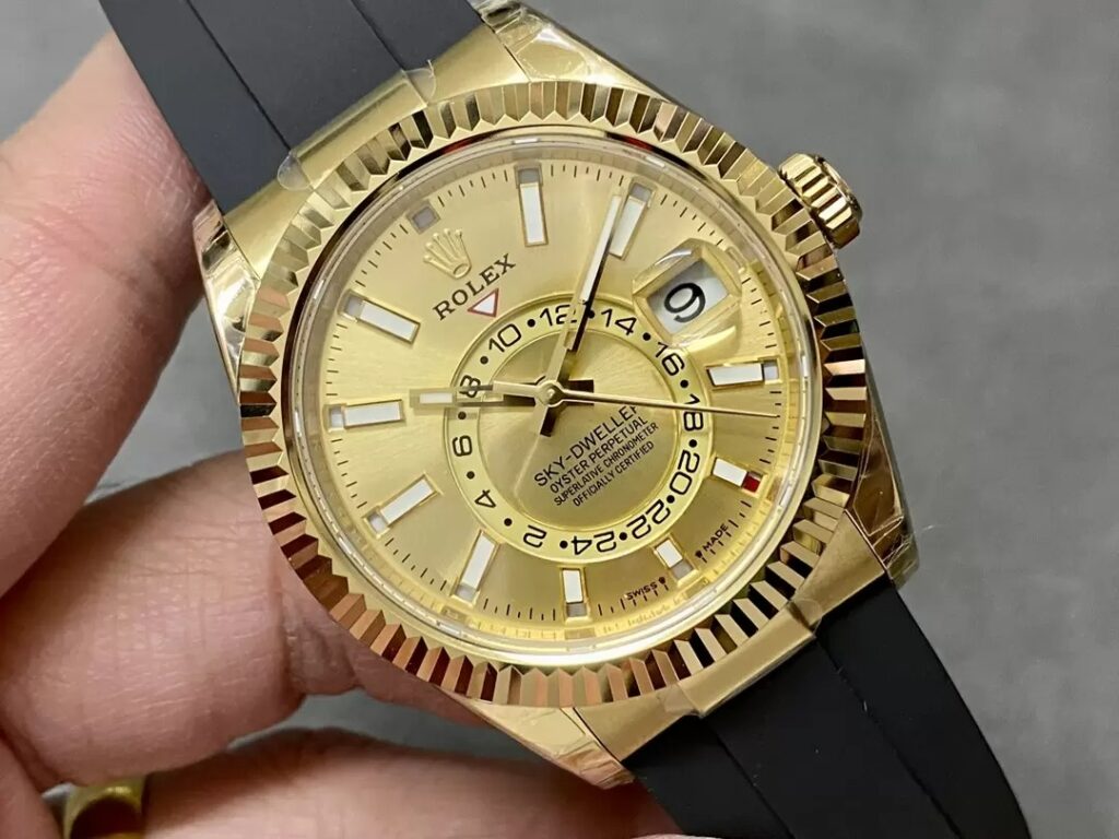 ĐỒNG HỒ ROLEX SKY DWELLER 336238 REP 11 MẶT VÀNG CỌC SỐ DẠ QUANG 42MM