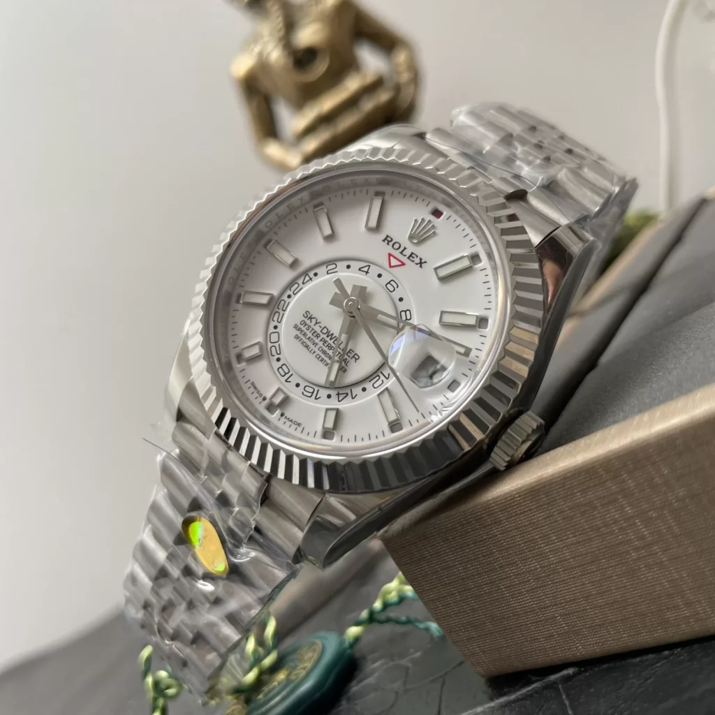  ĐỒNG HỒ ROLEX SKY-DWELLER 336934 REPLICA 11 DÂY KIM LOẠI MẶT TRẮNG 42MM