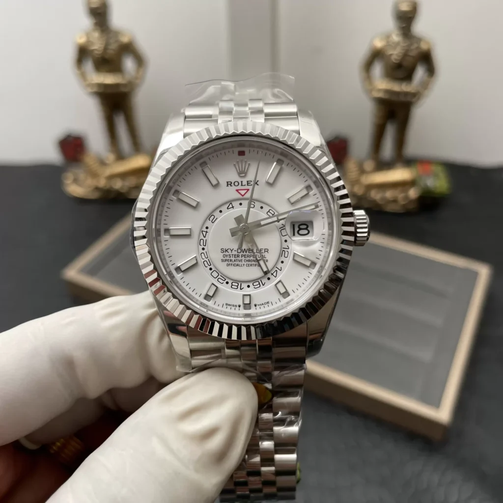 ĐỒNG HỒ ROLEX SKY-DWELLER 336934 REPLICA 11 DÂY KIM LOẠI MẶT TRẮNG 42MM