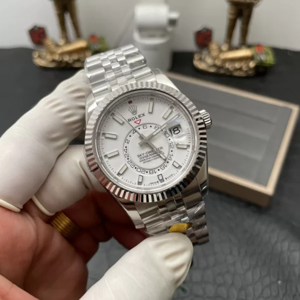 ĐỒNG HỒ ROLEX SKY-DWELLER 336934 REPLICA 11 DÂY KIM LOẠI MẶT TRẮNG 42MM