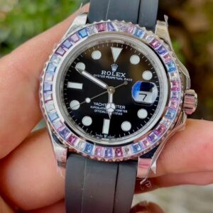 ĐỒNG HỒ ROLEX YACHT-MASTER REPLICA 11 NIỀNG FULL ĐÁ BAGUETTE DÂY CAO SU CAO CẤP 41MM