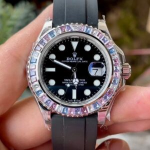 ĐỒNG HỒ ROLEX YACHT-MASTER REPLICA 11 NIỀNG FULL ĐÁ BAGUETTE DÂY CAO SU CAO CẤP 41MM