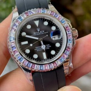 ĐỒNG HỒ ROLEX YACHT-MASTER REPLICA 11 NIỀNG FULL ĐÁ BAGUETTE DÂY CAO SU CAO CẤP 41MM