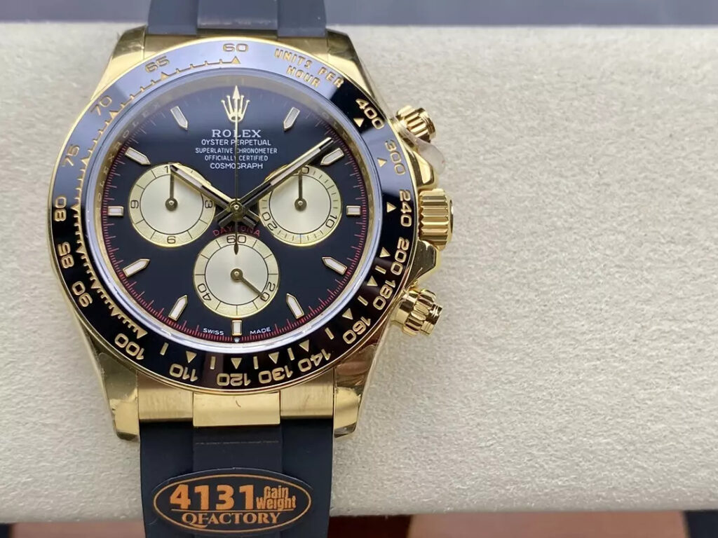 ĐỒNG HỒ ROLEX DAYTONA REPLICA V6 MÀU GOLD MẶT ĐEN 140G QF 40MM (1)