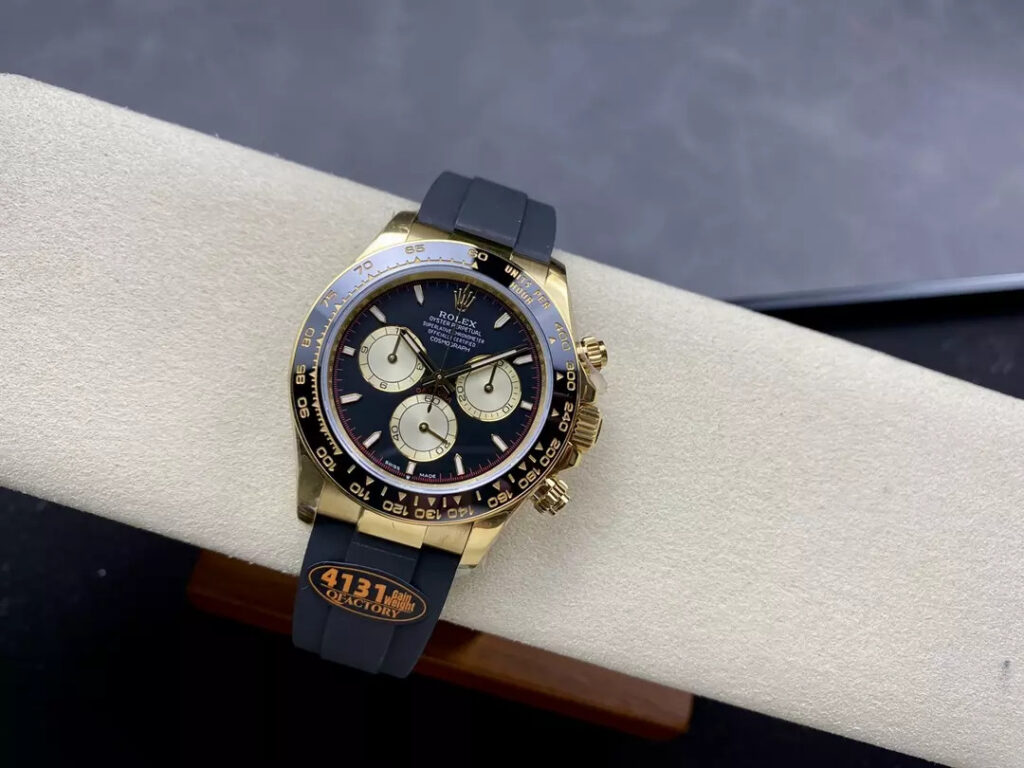 ĐỒNG HỒ ROLEX DAYTONA REPLICA V6 MÀU GOLD MẶT ĐEN 140G QF 40MM (1)