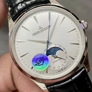 ĐỒNG HỒ JAEGER-LECOULTRE MẶT TRẮNG REPLICA DÂY DA ĐEN NHÀ MÁY APS 39MM (1)