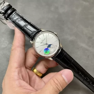 ĐỒNG HỒ JAEGER-LECOULTRE MẶT TRẮNG REPLICA DÂY DA ĐEN NHÀ MÁY APS 39MM (1)