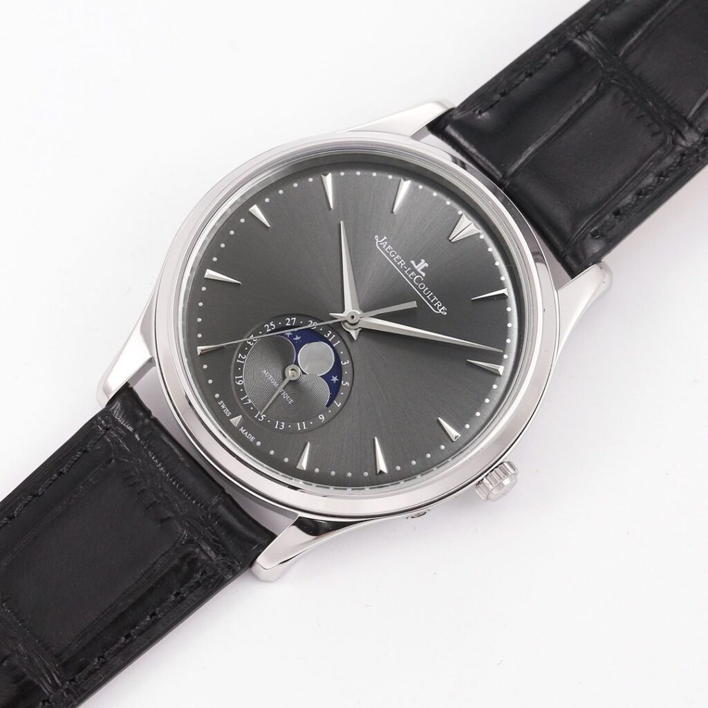 ĐỒNG HỒ JAEGER-LECOULTRE MẶT XÁM MOON PHASE REPLICA DÂY DA NHÀ MÁY GF 39MM