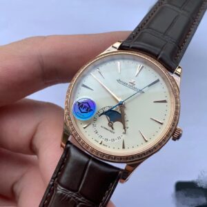 ĐỒNG HỒ JAEGER-LECOULTRE MOON PHASE REPLICA MẠ VÀNG HỒNG NIỀNG ĐÁ APS 39MM (1)