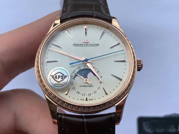 ĐỒNG HỒ JAEGER-LECOULTRE MOON PHASE REPLICA MẠ VÀNG HỒNG NIỀNG ĐÁ APS 39MM (1)