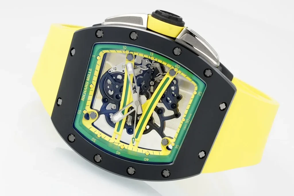 ĐỒNG HỒ RICHARD MILLE RM61-01 REPLICA VỎ GỐM ĐEN DÂY CAO SU VÀNG NHÀ MÁY ZF 43MM
