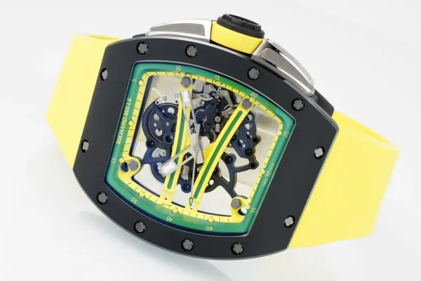 ĐỒNG HỒ RICHARD MILLE RM61-01 REPLICA VỎ GỐM ĐEN DÂY CAO SU VÀNG NHÀ MÁY ZF 43MM