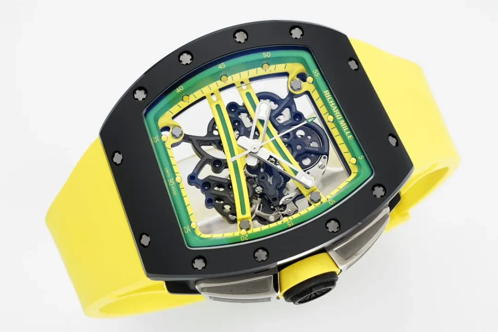 ĐỒNG HỒ RICHARD MILLE RM61-01 REPLICA VỎ GỐM ĐEN DÂY CAO SU VÀNG NHÀ MÁY ZF 43MM