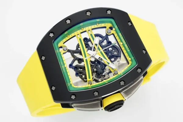 ĐỒNG HỒ RICHARD MILLE RM61-01 REPLICA VỎ GỐM ĐEN DÂY CAO SU VÀNG NHÀ MÁY ZF 43MM