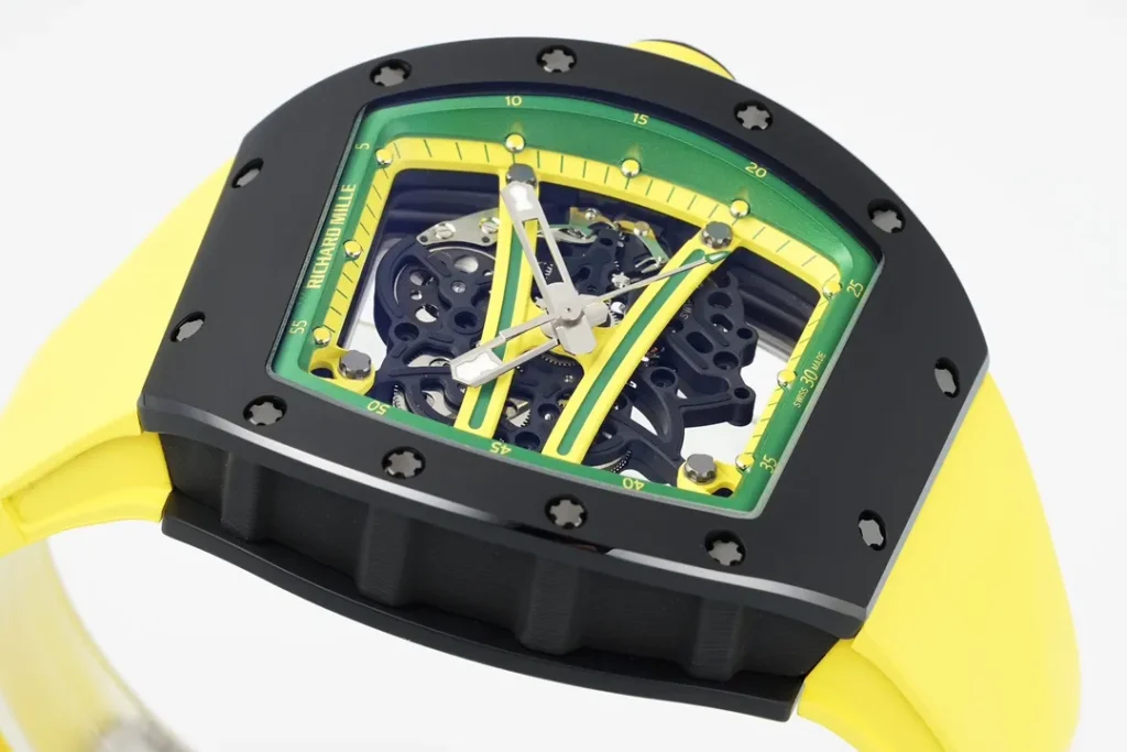ĐỒNG HỒ RICHARD MILLE RM61-01 REPLICA VỎ GỐM ĐEN DÂY CAO SU VÀNG NHÀ MÁY ZF 43MM