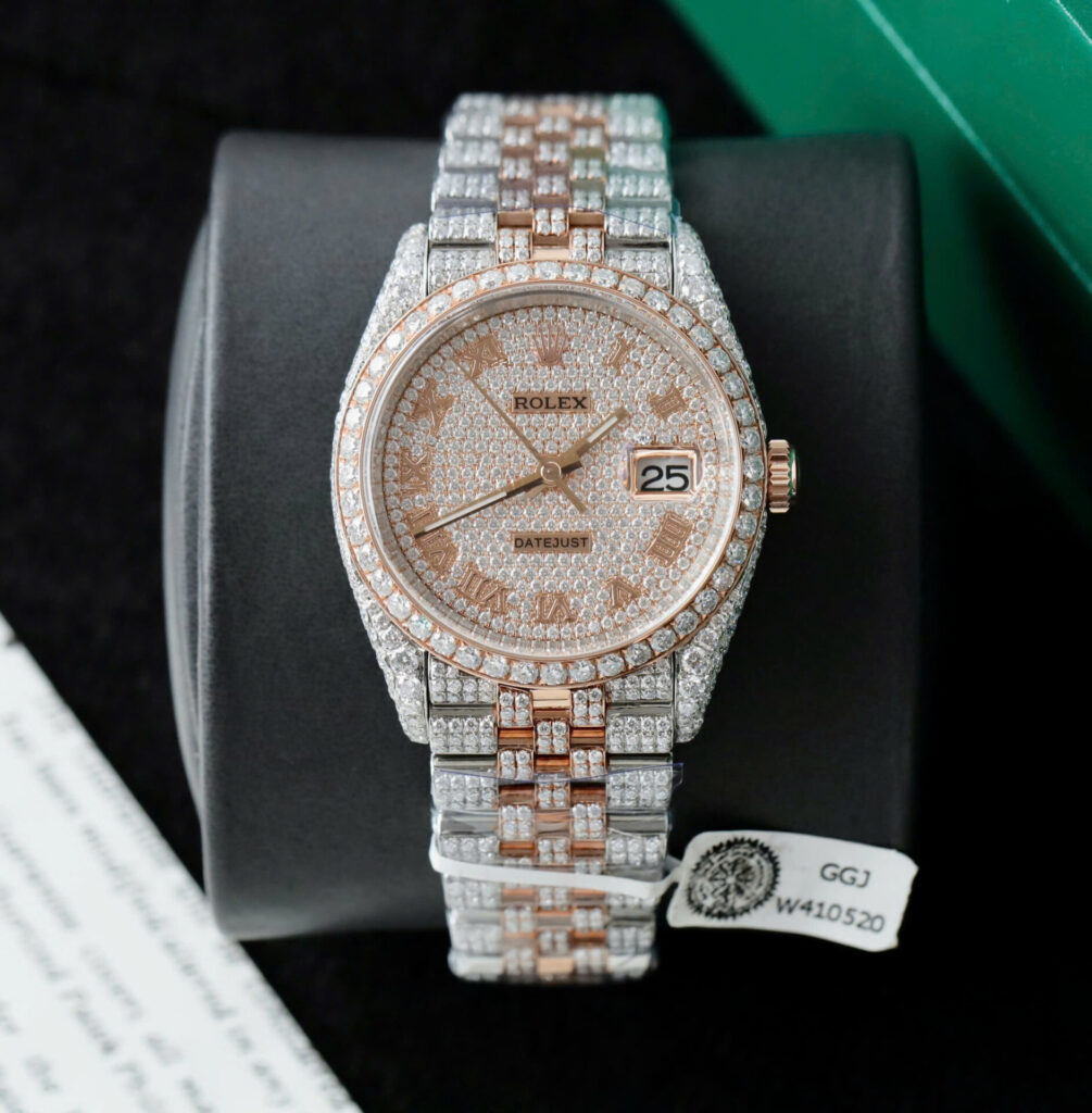 ĐỒNG HỒ ROLEX DATEJUST CHẾ TÁC FULL MOISSANITE BỌC VÀNG 18K 36MM