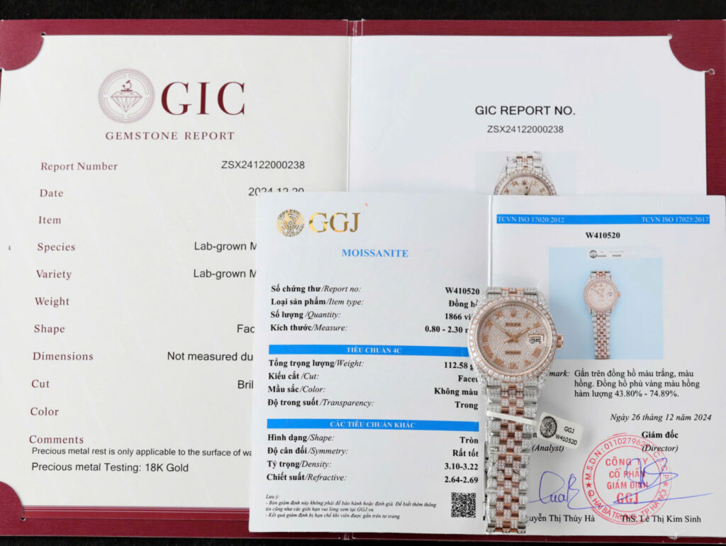 ĐỒNG HỒ ROLEX DATEJUST CHẾ TÁC FULL MOISSANITE BỌC VÀNG 18K 36MM
