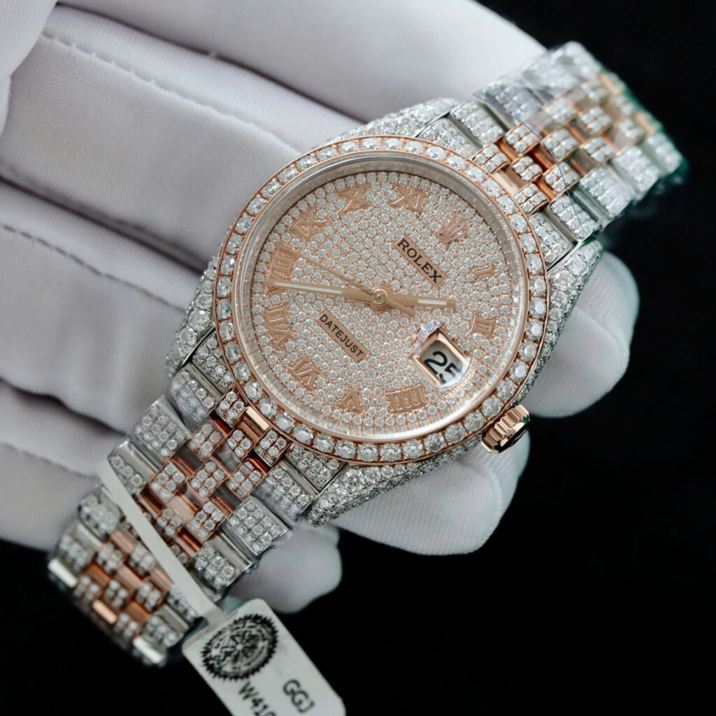 ĐỒNG HỒ ROLEX DATEJUST CHẾ TÁC FULL MOISSANITE BỌC VÀNG 18K 36MM