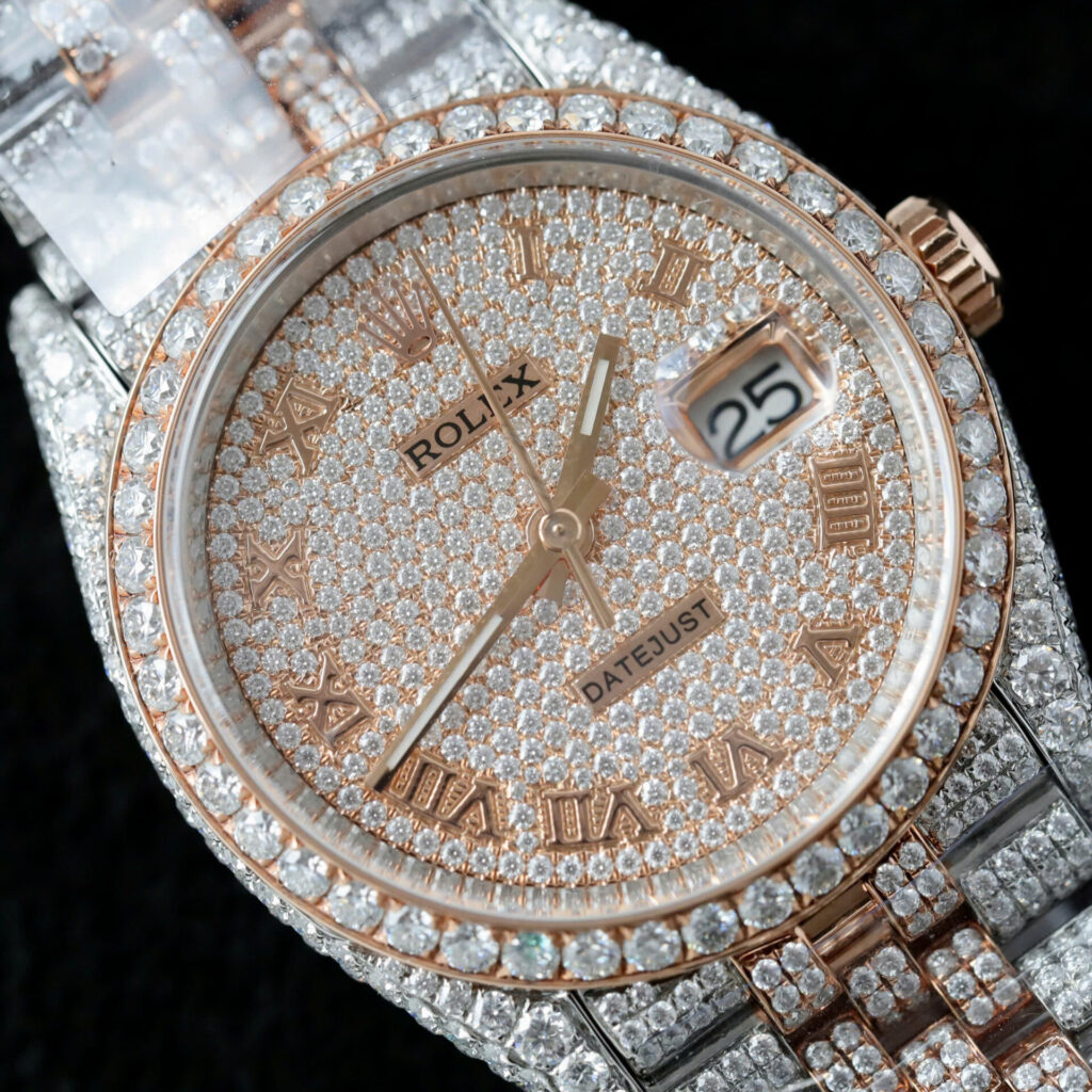 ĐỒNG HỒ ROLEX DATEJUST CHẾ TÁC FULL MOISSANITE BỌC VÀNG 18K 36MM