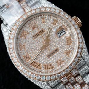ĐỒNG HỒ ROLEX DATEJUST CHẾ TÁC FULL MOISSANITE BỌC VÀNG 18K 36MM