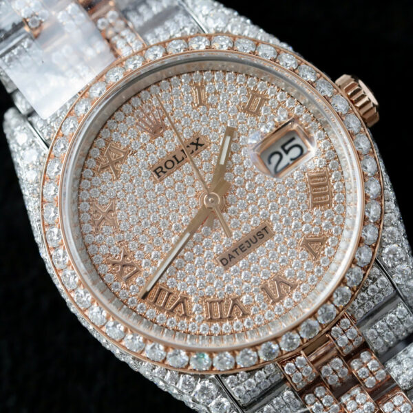 ĐỒNG HỒ ROLEX DATEJUST CHẾ TÁC FULL MOISSANITE BỌC VÀNG 18K 36MM
