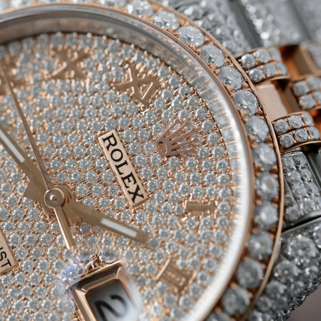 ĐỒNG HỒ ROLEX DATEJUST CHẾ TÁC FULL MOISSANITE BỌC VÀNG 18K 36MM