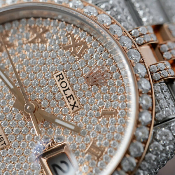 ĐỒNG HỒ ROLEX DATEJUST CHẾ TÁC FULL MOISSANITE BỌC VÀNG 18K 36MM