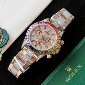 ĐỒNG HỒ ROLEX DAYTONA CHẾ TÁC RAINBOW 116595 BỌC VÀNG MOISSANITE RUBY 40MM