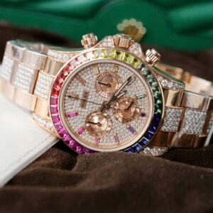 ĐỒNG HỒ ROLEX DAYTONA CHẾ TÁC RAINBOW 116595 BỌC VÀNG MOISSANITE RUBY 40MM