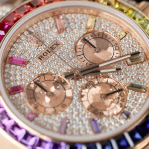 ĐỒNG HỒ ROLEX DAYTONA CHẾ TÁC RAINBOW 116595 BỌC VÀNG MOISSANITE RUBY 40MM