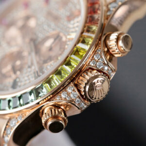 ĐỒNG HỒ ROLEX DAYTONA CHẾ TÁC RAINBOW 116595 BỌC VÀNG MOISSANITE RUBY 40MM