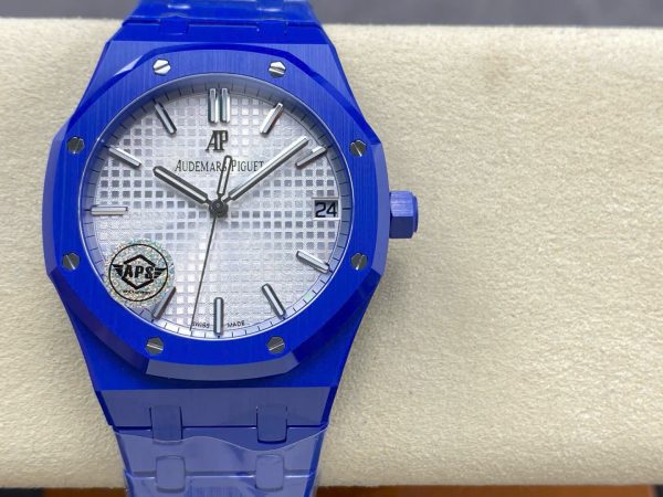 ĐỒNG HỒ AUDEMARS PIGUET ROYAL OAK 15500ST REPLICA GỐM XANH MẶT SỐ TRẮNG APS 41MM (1)
