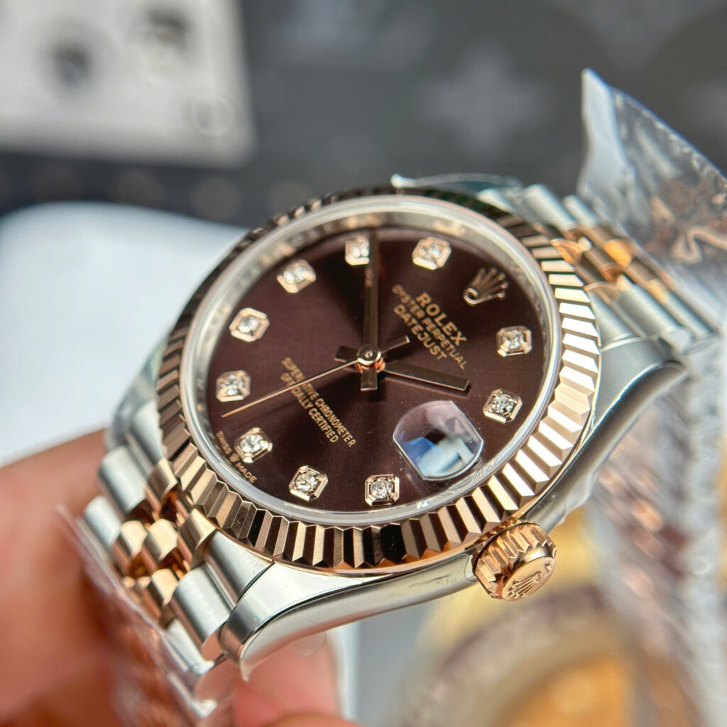 ĐỒNG HỒ ROLEX DATEJUST NỮ MẶT CHOCOLATE CỌC SỐ ĐÍNH ĐÁ NHÀ MÁY THB 31MM (1)