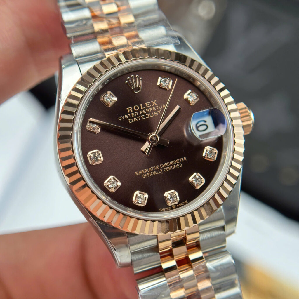 ĐỒNG HỒ ROLEX DATEJUST NỮ MẶT CHOCOLATE CỌC SỐ ĐÍNH ĐÁ NHÀ MÁY THB 31MM (1)