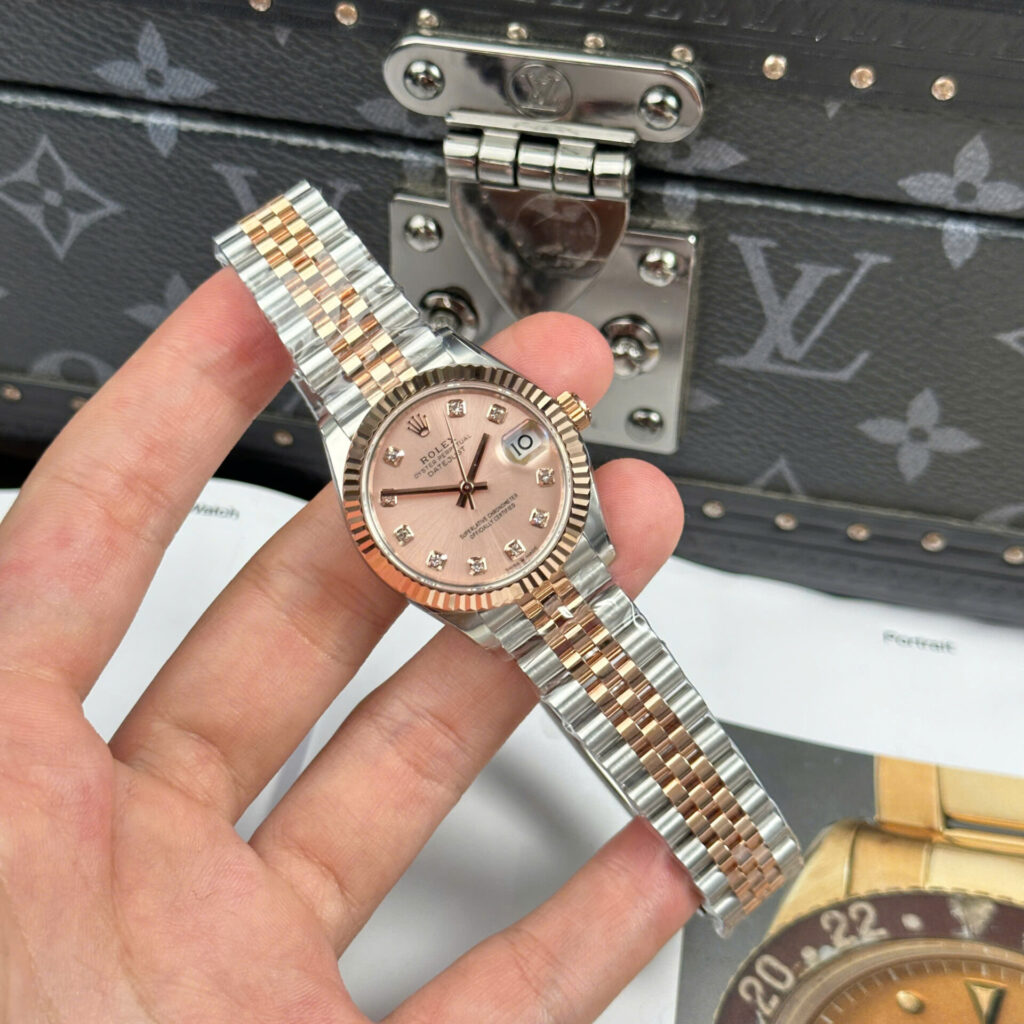 ĐỒNG HỒ ROLEX DATEJUST NỮ REPLICA DEMI VÀNG HỒNG NHÀ MÁY THB 31MM (1)