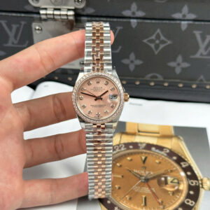 ĐỒNG HỒ ROLEX DATEJUST NỮ REPLICA MẶT HỒNG VIỀN ĐÍNH ĐÁ NHÀ MÁY THB 31MM (1)