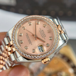 ĐỒNG HỒ ROLEX DATEJUST NỮ REPLICA MẶT HỒNG VIỀN ĐÍNH ĐÁ NHÀ MÁY THB 31MM (1)