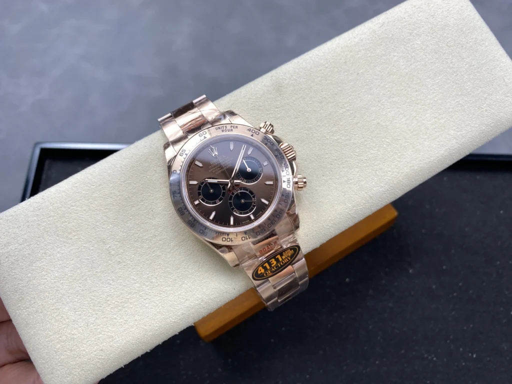 ĐỒNG HỒ ROLEX DAYTONA MẶT SỐ NÂU REPLICA DÂY ĐEO THÉP NHÀ MÁY Q 40MM (1)