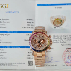 ĐỒNG HỒ ROLEX DAYTONA RAINBOW 116595 CHẾ TÁC BỌC VÀNG ĐÍNH MOISSANITE RUBY 40MM (4)