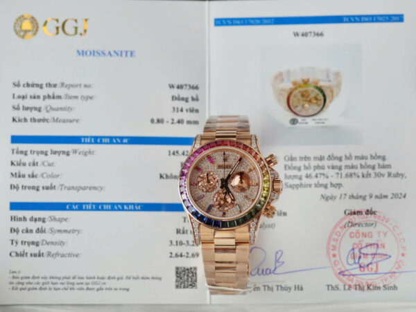 ĐỒNG HỒ ROLEX DAYTONA RAINBOW 116595 CHẾ TÁC BỌC VÀNG ĐÍNH MOISSANITE RUBY 40MM (4)