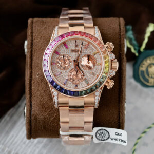 ĐỒNG HỒ ROLEX DAYTONA RAINBOW 116595 CHẾ TÁC BỌC VÀNG ĐÍNH MOISSANITE RUBY 40MM (4)