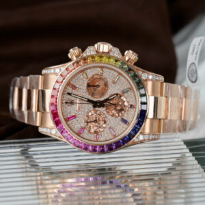 ĐỒNG HỒ ROLEX DAYTONA RAINBOW 116595 CHẾ TÁC BỌC VÀNG ĐÍNH MOISSANITE RUBY 40MM (4)