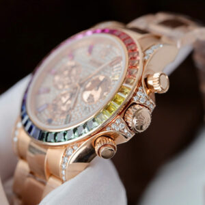 ĐỒNG HỒ ROLEX DAYTONA RAINBOW 116595 CHẾ TÁC BỌC VÀNG ĐÍNH MOISSANITE RUBY 40MM (4)