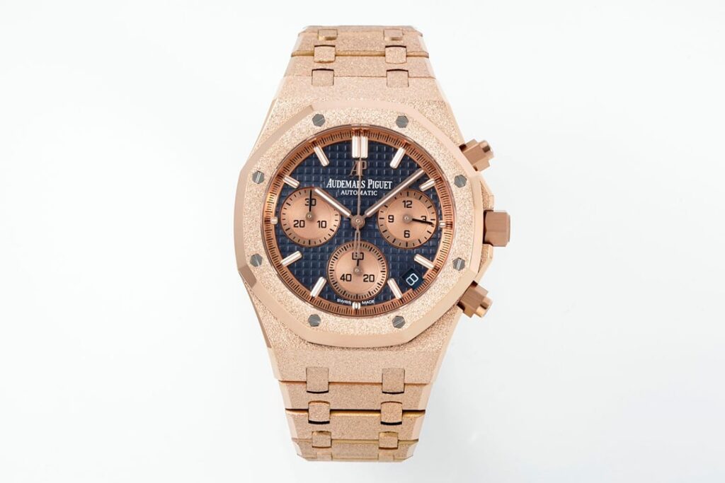 DONG HO AUDEMARS PIGUET ROYAL OAK CHRONOGRAPH 26240 CHE TAC FROSTED ROSE GOLD MAT XANH DEN APS FACTORY 41MM 1