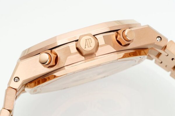DONG HO AUDEMARS PIGUET ROYAL OAK CHRONOGRAPH 26240 CHE TAC FROSTED ROSE GOLD MAT XANH DEN APS FACTORY 41MM 4