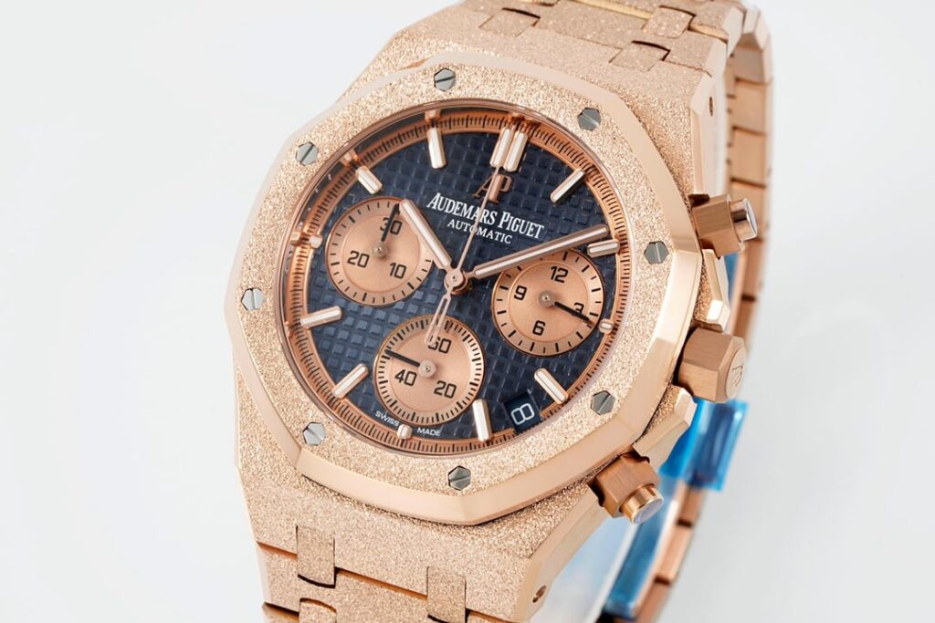 DONG HO AUDEMARS PIGUET ROYAL OAK CHRONOGRAPH 26240 CHE TAC FROSTED ROSE GOLD MAT XANH DEN APS FACTORY 41MM 7