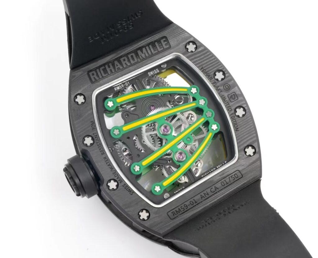 DONG HO RICHARD MILLE RM59 01 REP 11 VO CARBON DEN MAT XANH LA TOURBILLON 43X50MM 3