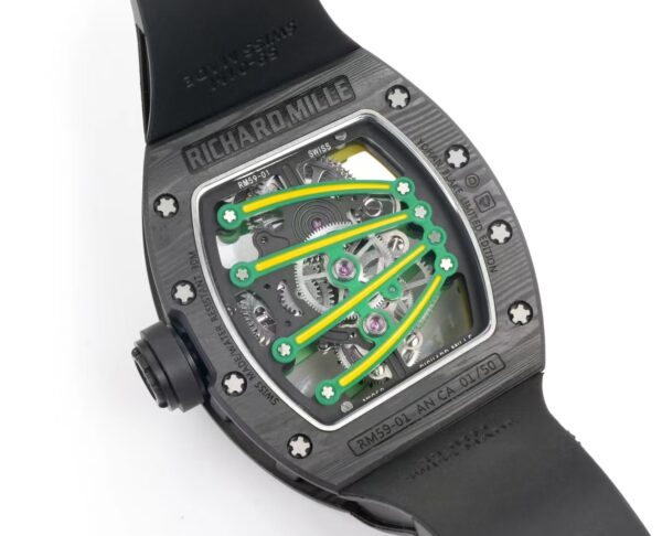 DONG HO RICHARD MILLE RM59 01 REP 11 VO CARBON DEN MAT XANH LA TOURBILLON 43X50MM 3